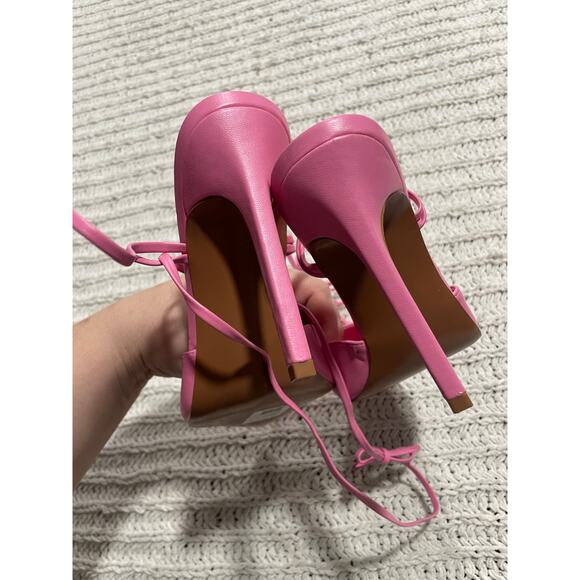 ASOS Design Nightly Pointed Toe Wrap Tie Stiletto Shoes Womens 7 Pink 109348654 - Picture 7 of 11